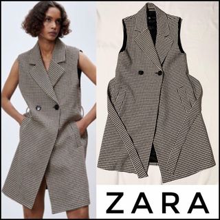 ザラ(ZARA)の美品 ザラ ロングベスト ジレ チェック ダブル(ベスト/ジレ)