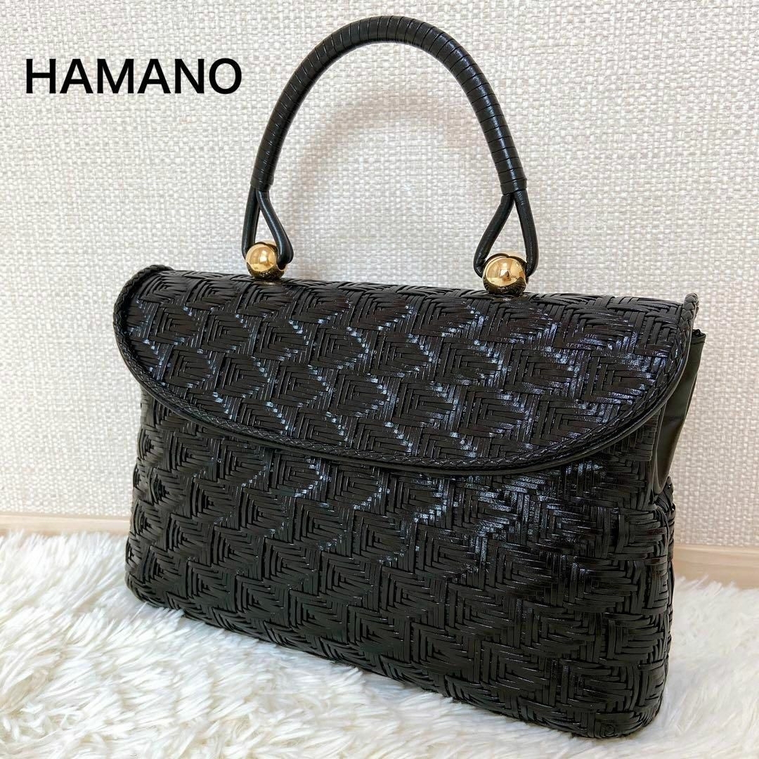 【美品】HAMANO 濱野皮革工藝 皇室御用達 ロイヤルモデル 黒 ハンドバッグ