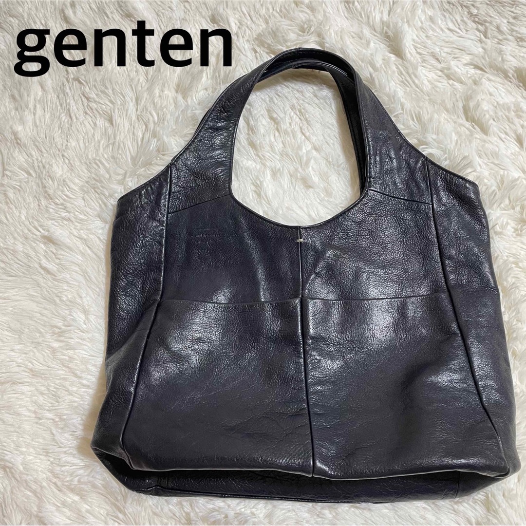 genten ゲンテン レザー トートバッグ ダークネイビー 紺色のサムネイル