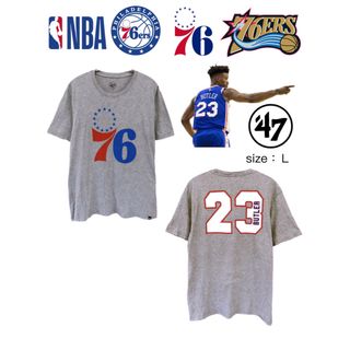 フォーティセブン(47 Brand)のNBA　76ers　ジミー・バトラー　23　Tシャツ　L　グレー　USA古着(Tシャツ/カットソー(半袖/袖なし))