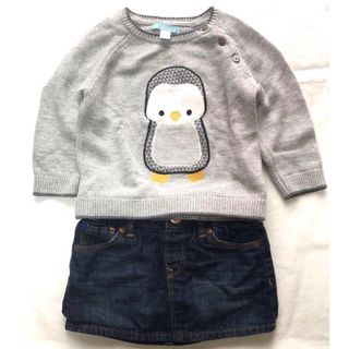 ベビーギャップ(babyGAP)のベビー　ペンギンニットセーター＆デニムスカートセット　ペンギン(ニット/セーター)