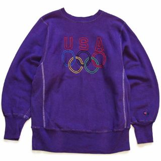 チャンピオン(Champion)の90s メキシコ製 Championチャンピオン USA オリンピック 刺繍 リバースウィーブ スウェット 後染め 紫 M★オールド 刺繍タグ 五輪(スウェット)