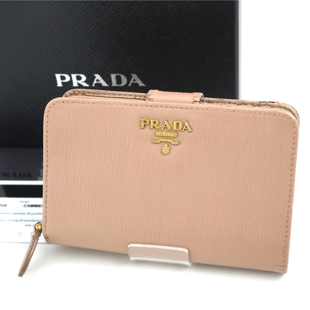 PRADA プラダ 二つ折り財布 エピ ロゴ金具 L字ファスナー ピンク