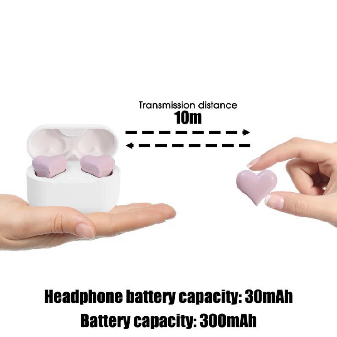 イヤホン ハート ワイヤレスイヤホン　可愛い Bluetooth ピンク スマホ/家電/カメラのオーディオ機器(ヘッドフォン/イヤフォン)の商品写真