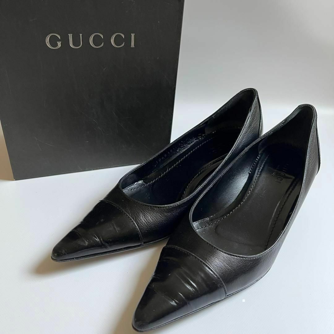 Gucci(グッチ)の<美品> GUCCI グッチ パンプス ポインテッドトゥ レザー 22.5㎝ 黒 レディースの靴/シューズ(ハイヒール/パンプス)の商品写真