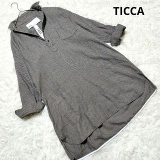 ティッカ(TICCA)のティッカ　ロングシャツワンピース　スクエアビッグ　千鳥柄　長袖　フリーサイズ(ロングワンピース/マキシワンピース)