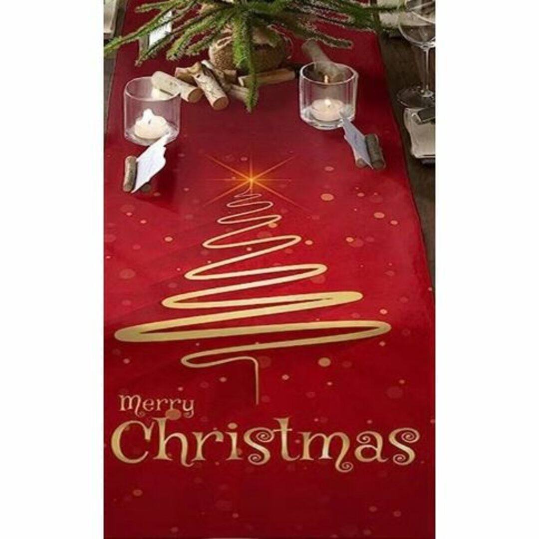北欧 クリスマステーブルランナー テーブルクロス クリスマスレッド 赤金色ロゴ インテリア/住まい/日用品のキッチン/食器(テーブル用品)の商品写真