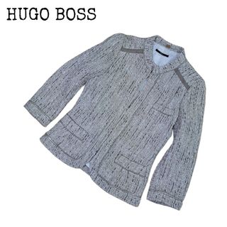 ヒューゴボス(HUGO BOSS)のHUGO BOSS ヒューゴボス ノーカラージャケット ツイード 金具 ベージュ(ノーカラージャケット)