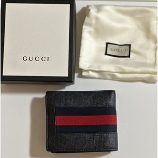 グッチ(Gucci)のGUCCI グッチ 二つ折り財布 GGスプリーム ネイビー系(折り財布)