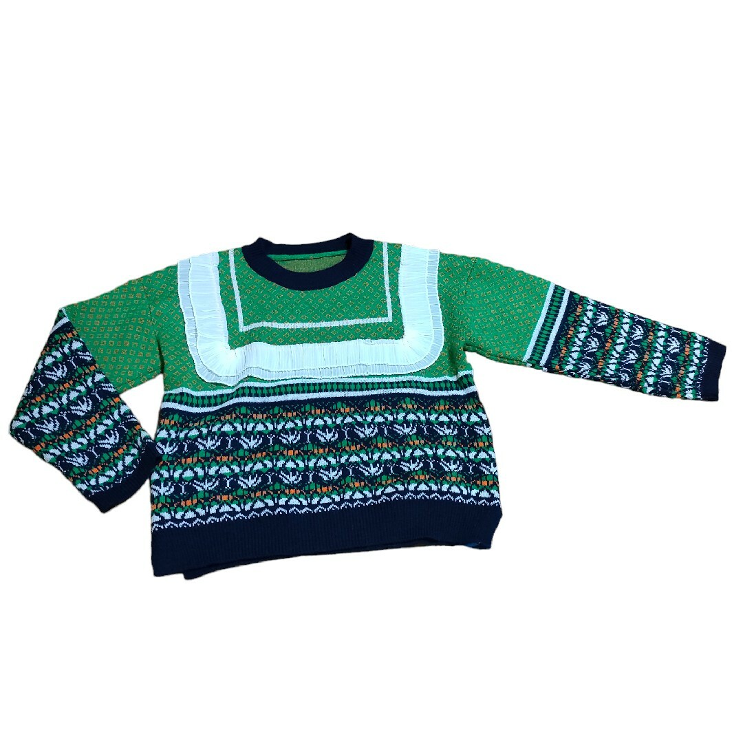 セーター カラーブロック 長袖 ニットセーター プルオーバー緑グリーンGreen レディースのトップス(ニット/セーター)の商品写真