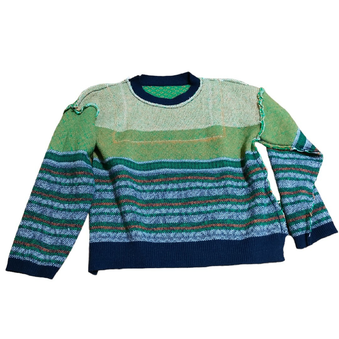 セーター カラーブロック 長袖 ニットセーター プルオーバー緑グリーンGreen レディースのトップス(ニット/セーター)の商品写真