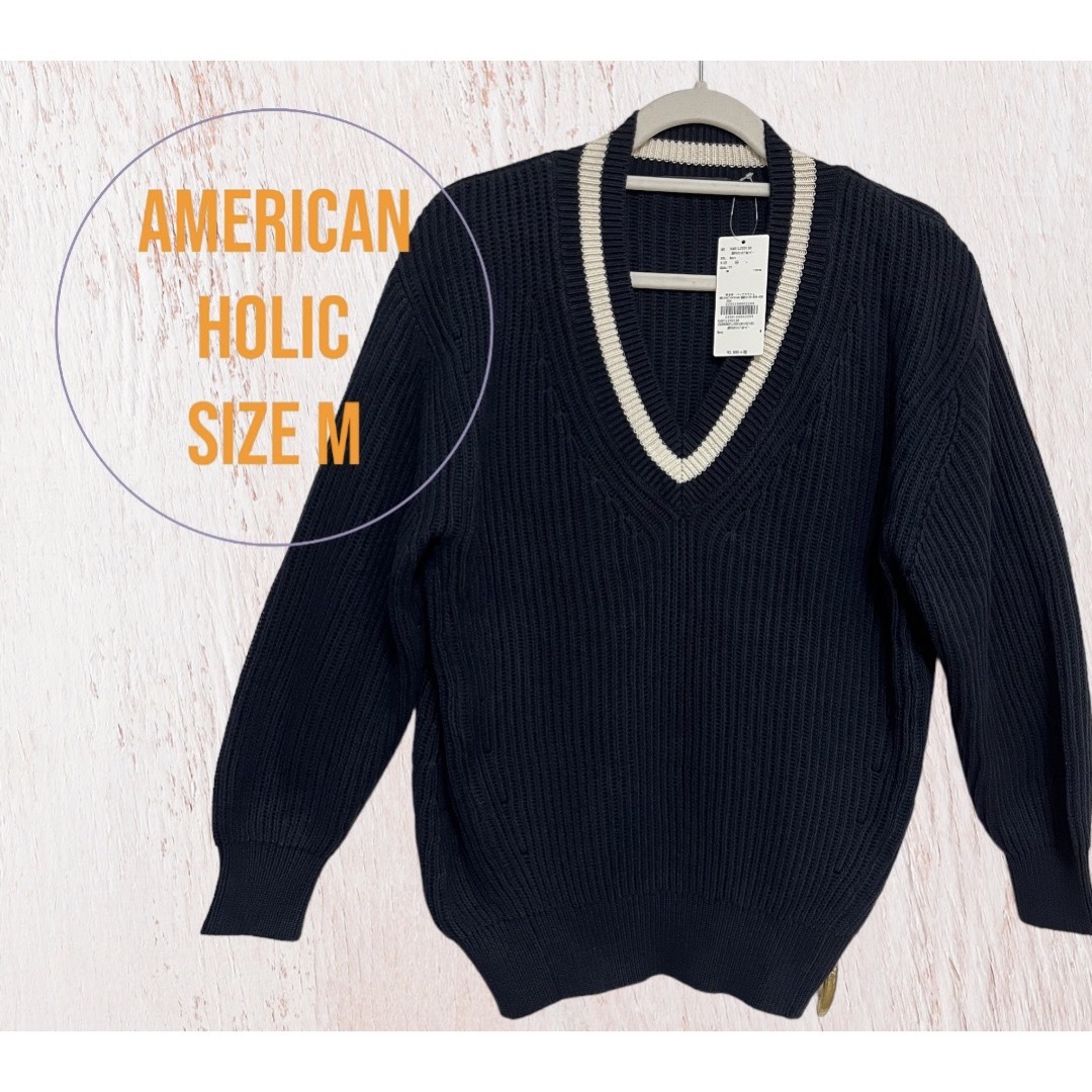 AMERICAN HOLIC(アメリカンホリック)のAMERICAN HOLIC 深Ｖネックニットプルオーバー　Msize未使用品 レディースのトップス(ニット/セーター)の商品写真