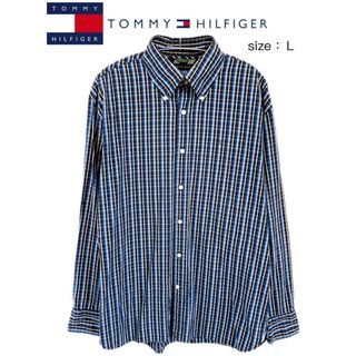 トミーヒルフィガー(TOMMY HILFIGER)のTommy Hilfiger　長袖BDシャツ　L　紺✕青✕白　USA古着(シャツ)