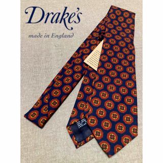 ドレイクス(DRAKES)の【新品】Drake's／ドレイクス／ウールタイ／小紋柄／ネイビー×オレンジ(ネクタイ)