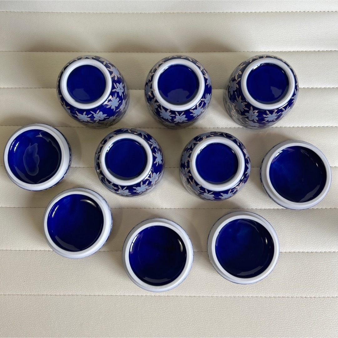 ルリ春秋 金彩色絵 蓋付き小鉢 5客セット 蒸し碗 茶碗蒸し器 古 ルリ春秋 金彩色絵 蓋付き小鉢 5客セット 蒸し碗 茶碗蒸し器 古