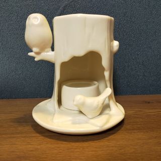 アロマポット　陶器　フクロウと小鳥(アロマポット/アロマランプ/芳香器)