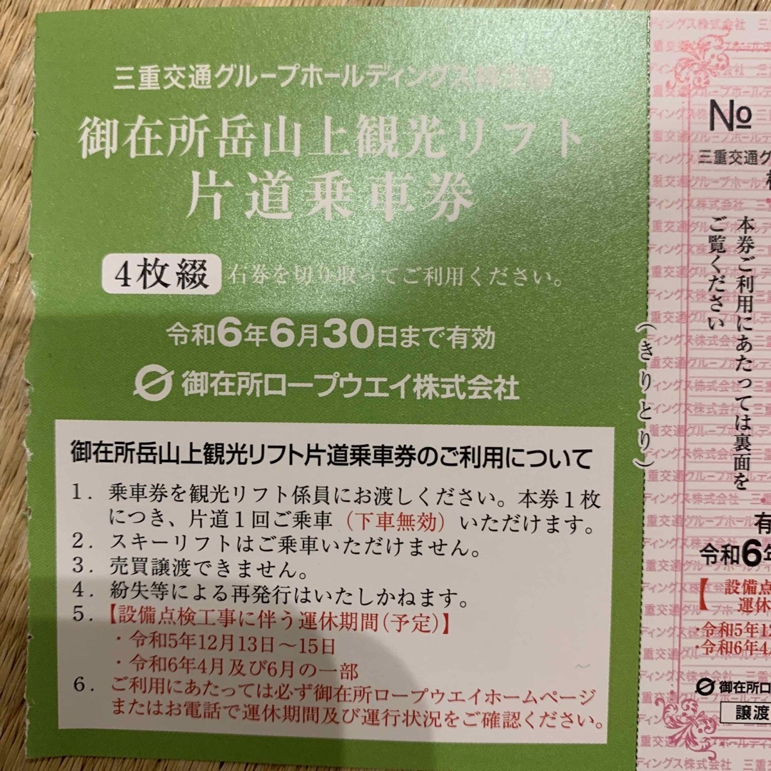 御在所ロープウェイ乗車券、リフト乗車券 チケットの施設利用券(その他)の商品写真