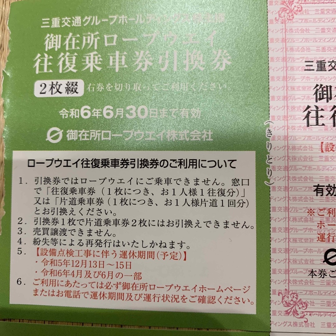 御在所ロープウェイ乗車券、リフト乗車券 チケットの施設利用券(その他)の商品写真