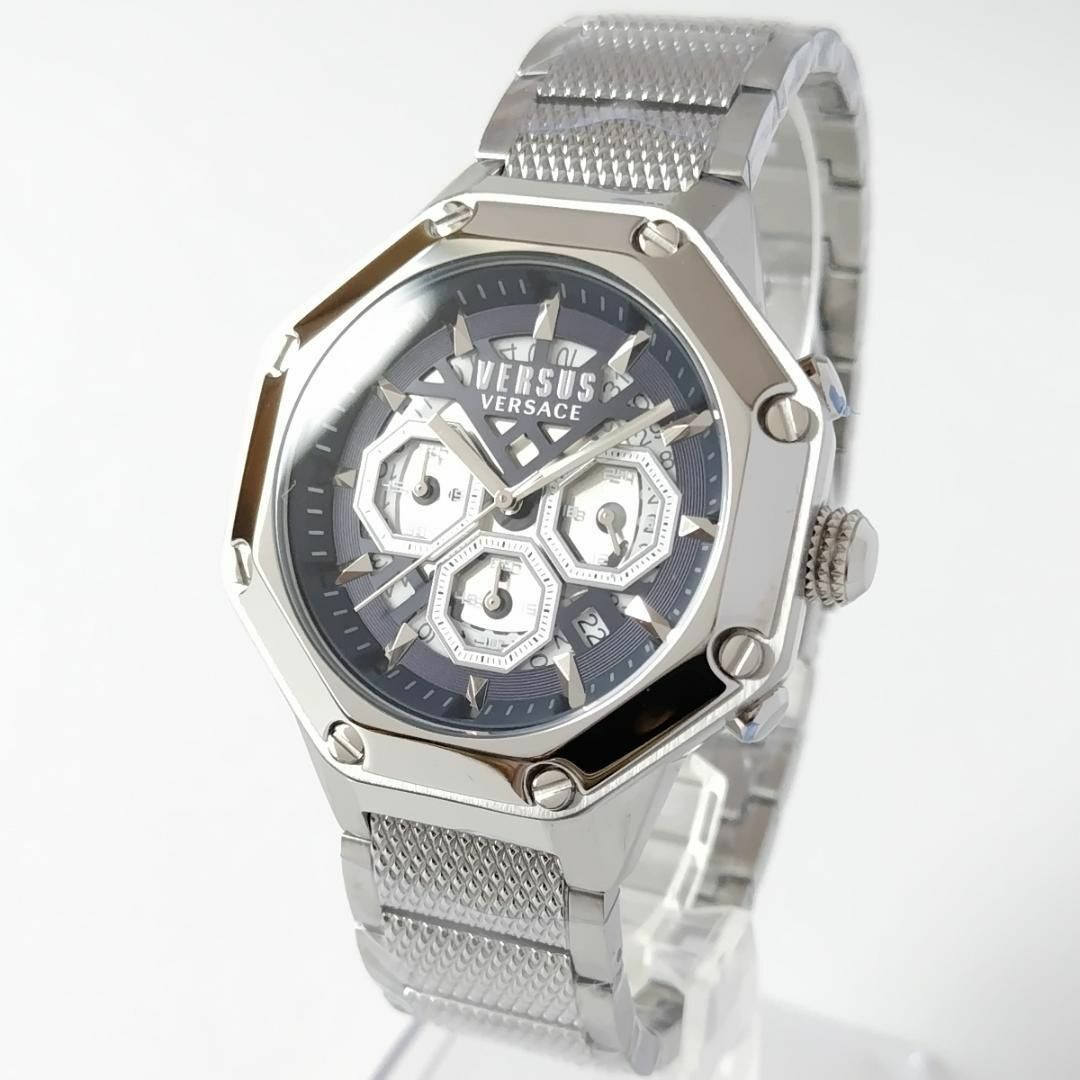 VERSUS(ヴェルサス)のネイビーシルバー新品オクタゴンかっこいいメンズ腕時計クォーツ紺クロノグラフ メンズの時計(腕時計(アナログ))の商品写真