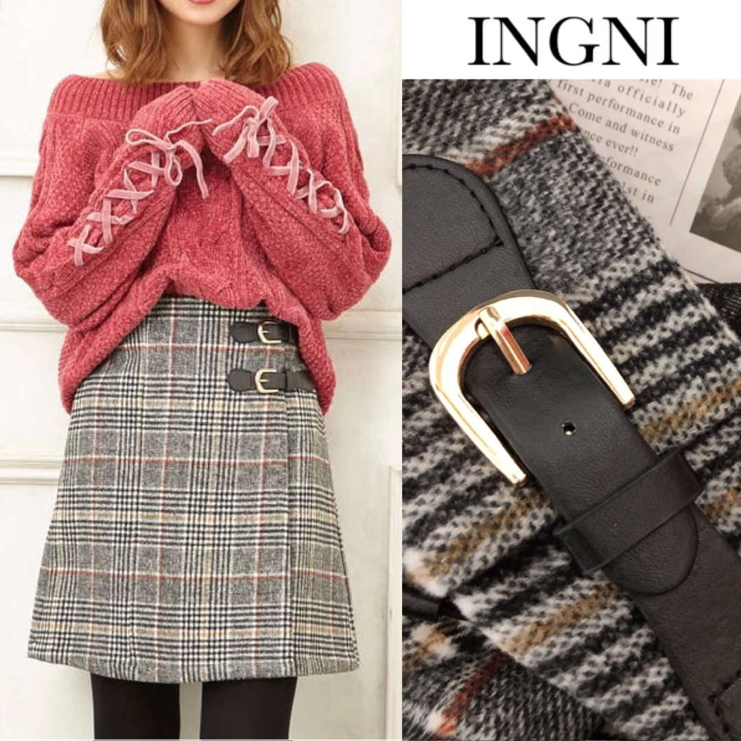 INGNI(イング)のイング シャギー グレンチェック 台形 厚手スカート レディースのスカート(ミニスカート)の商品写真