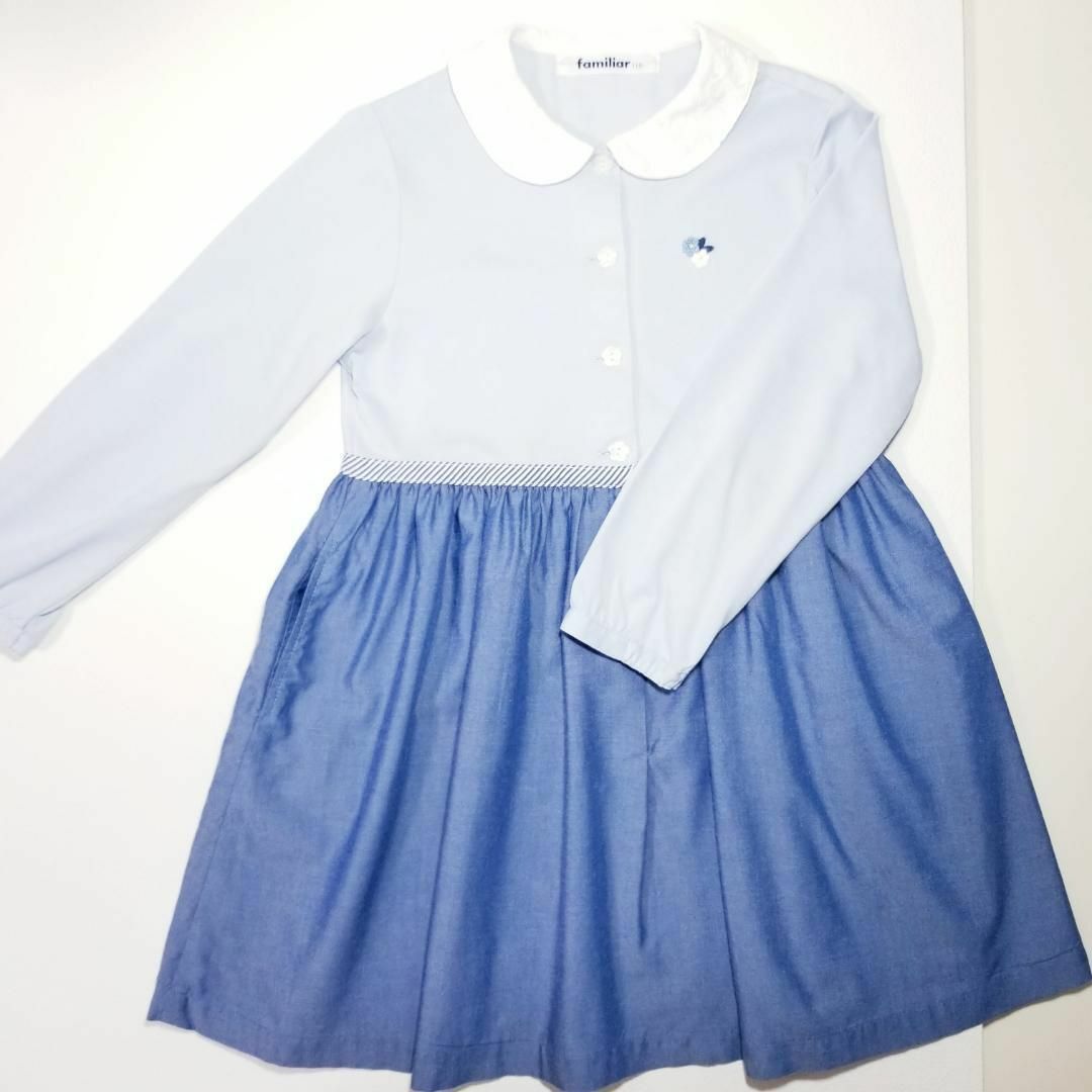 familiar - 3079 ファミリア 110 ワンピース 水色 セレモニー お花