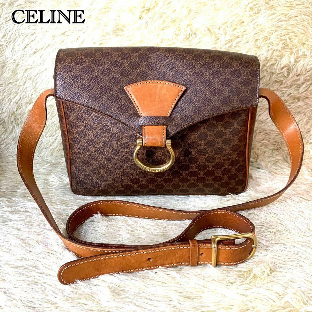 美　品！CELINE マカダム柄 PVC × レザー ショルダーバッグ