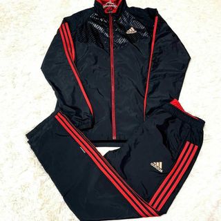 adidas  ナイロンジャケット　セットアップ　ピステ　L 黒　ロゴ　ライン