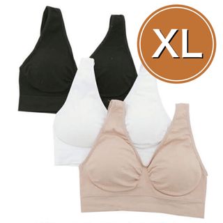 ノンワイヤー ブラジャー 3枚セット　XL ブラック ベージュ(ブラ)