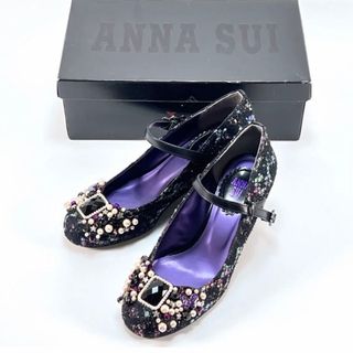 アナスイ(ANNA SUI)のアナスイ ANNA SUI パンプス ビジュー ストラップ ウェッジ ブラック(ハイヒール/パンプス)