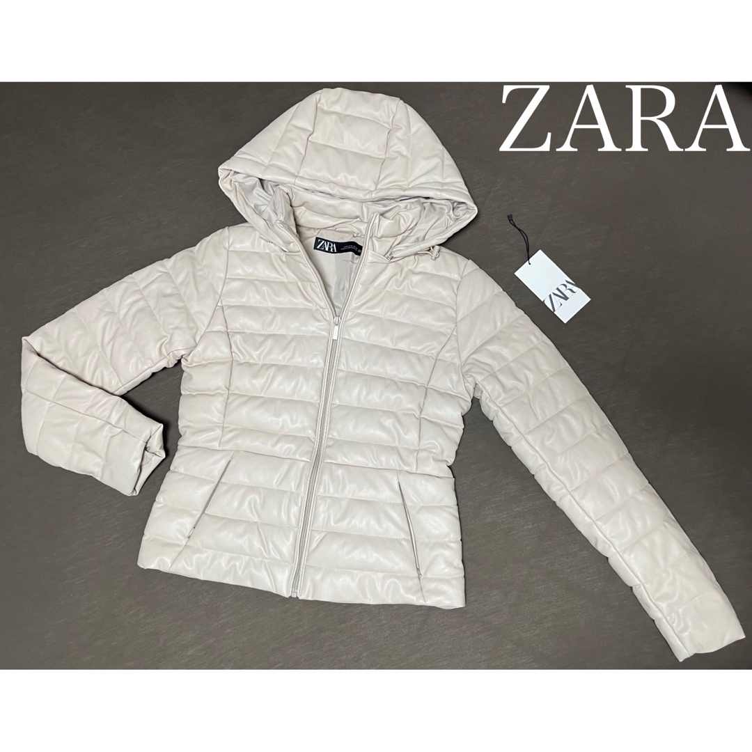 ZARA ザラ　レザー調　ダウンコート　ベージュM定価