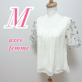 アクシーズファム(axes femme)のアクシーズファム　半袖ブラウス　M　ホワイト　きれいめ　オフィスカジュアル　花柄(シャツ/ブラウス(半袖/袖なし))