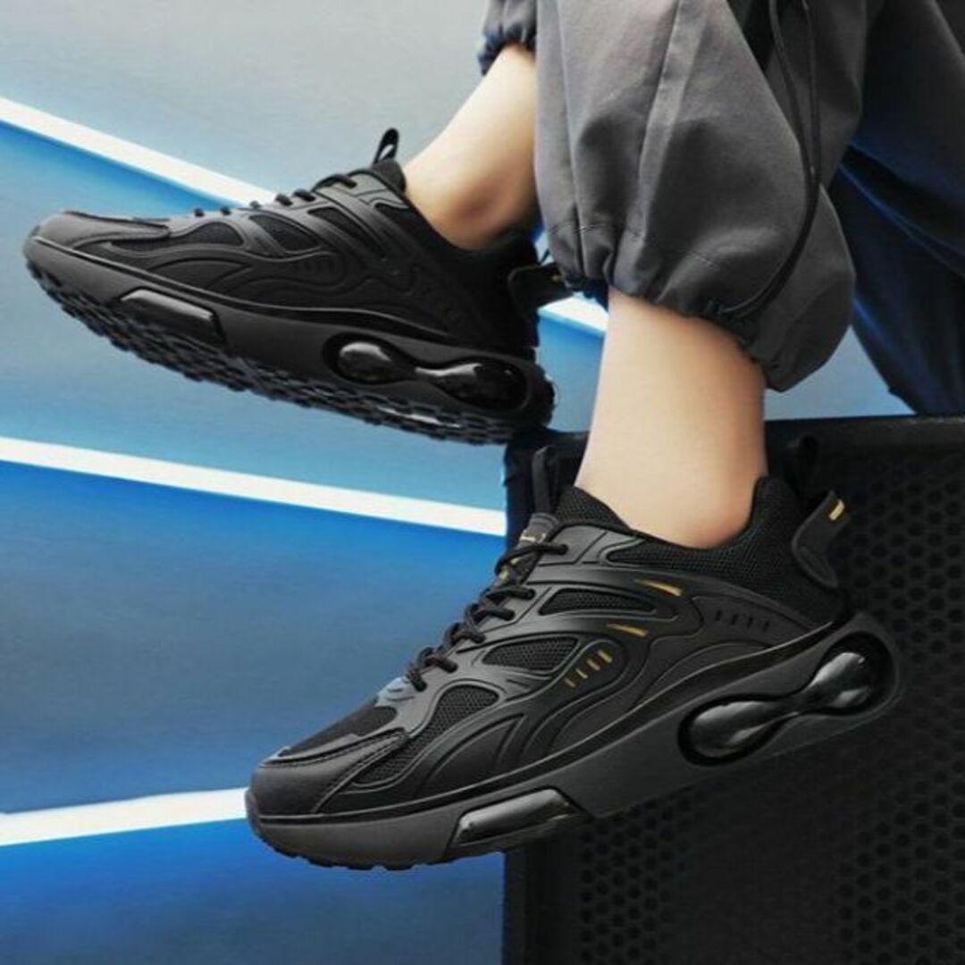 27.5cmメンズスニーカーシューズランニングウォーキングジムトレ運動靴黒男性1 メンズの靴/シューズ(スニーカー)の商品写真