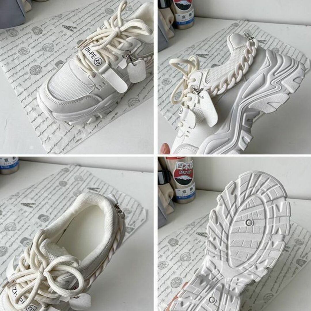 24cm厚底ダッドシューズスニーカーホワイトレディース盛れる靴チャンキソール レディースの靴/シューズ(スニーカー)の商品写真