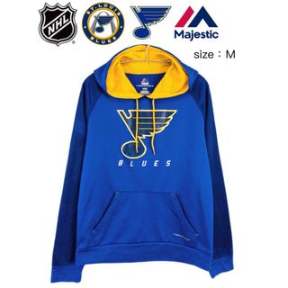 マジェスティック(Majestic)のNHL　セントルイス・ブルース　パーカー　M　青　USA古着(パーカー)