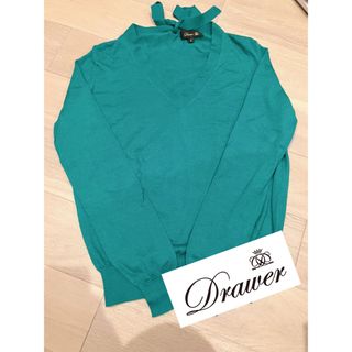 ドゥロワー(Drawer)の美品　drawer ドゥロワー　シルク　カシミヤ　バックリボン　ニット　グリーン(ニット/セーター)