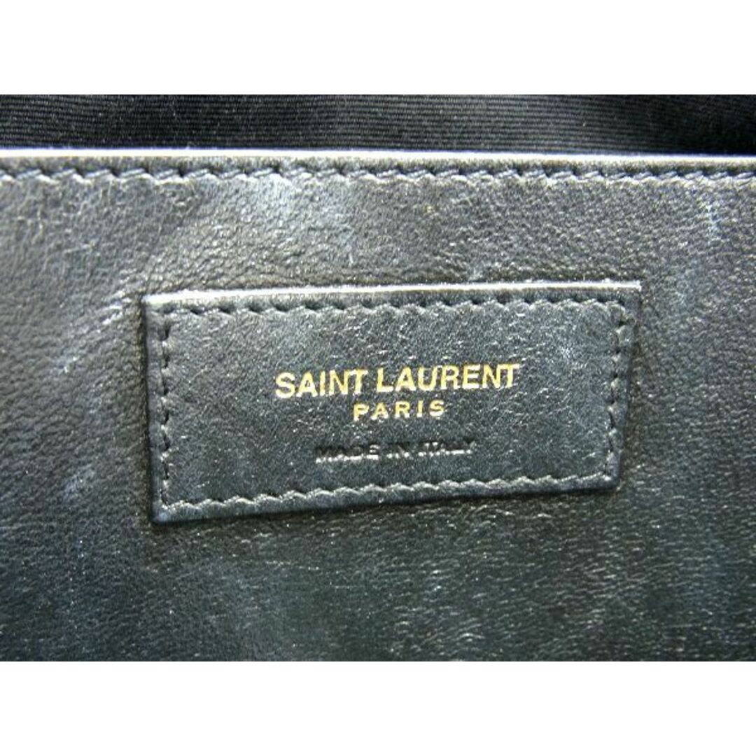 ■美品■ SAINT LAURENT サンローラン ストロー×レザー ハンドバッグ トートバッグ ショルダーバッグ ベージュ系×ブラック系 BG4954