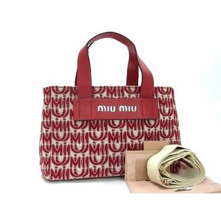 ミュウミュウ(miumiu)の■新品■未使用■ miumiu ミュウミュウ キャンバス×レザー 2WAY ハンドバッグ トート ショルダー レディース レッド系 AS4357 (その他)