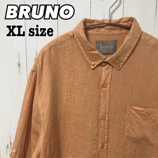ブルーノ(BRUNO)のBRUNO リネンシャツ ボタンダウン オーバーサイズ 長袖 オレンジ 海外古着(シャツ)