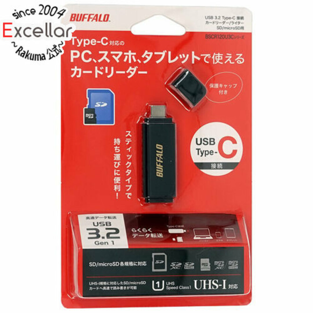Buffalo(バッファロー)のBUFFALO Type-C接続カードリーダー BSCR120U3CBK USB Type-C ブラック スマホ/家電/カメラのPC/タブレット(PC周辺機器)の商品写真