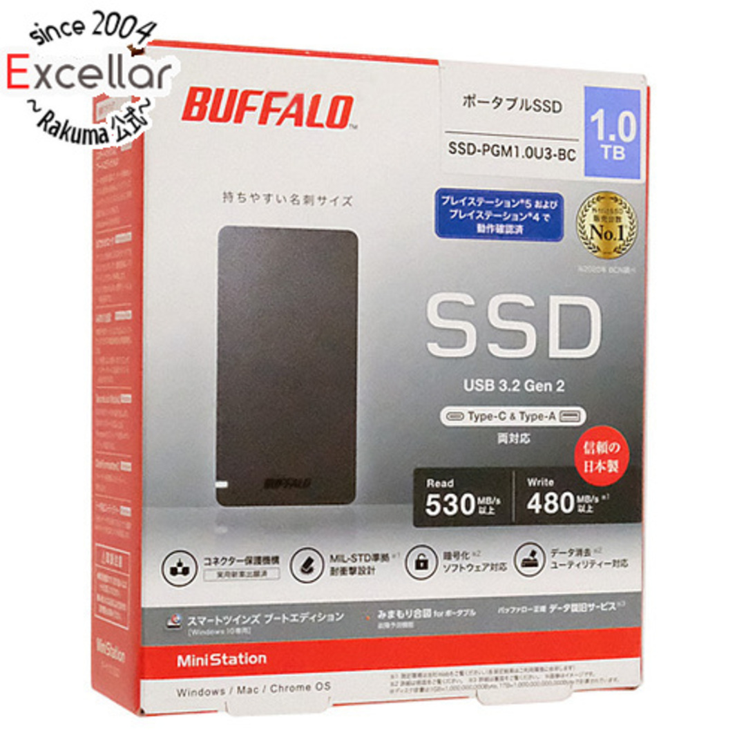 【新品訳あり(箱きず・やぶれ)】 BUFFALO　外付けSSD　SSD-PGM1.0U3-BC　1TB　ブラックその他