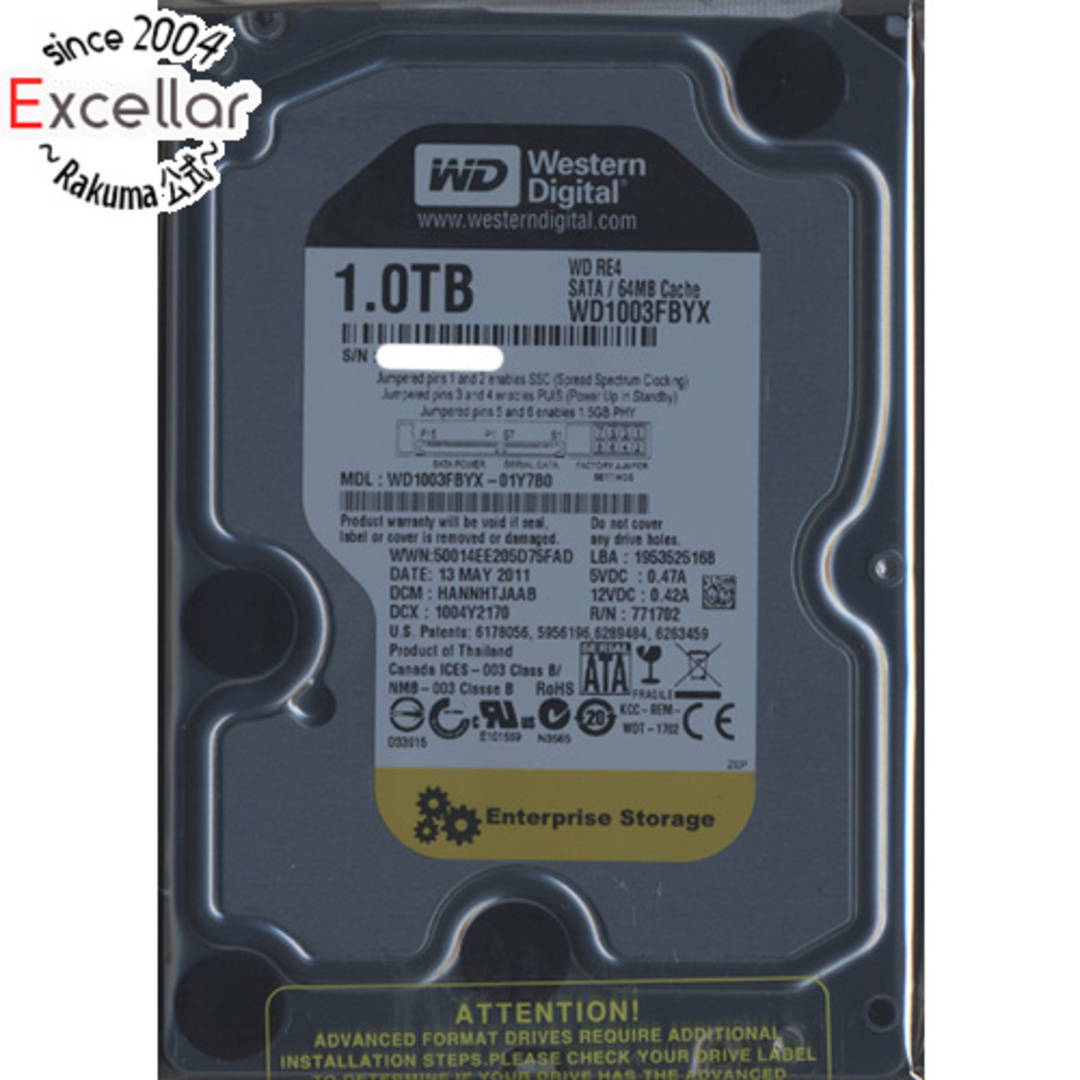 42msWestern Digital製HDD　WD1003FBYX　1TB SATA300 7200