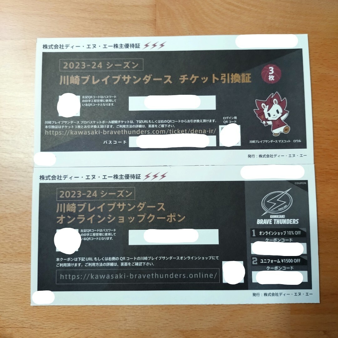 川崎ブレイブサンダース 株主優待券 チケットのスポーツ(バスケットボール)の商品写真