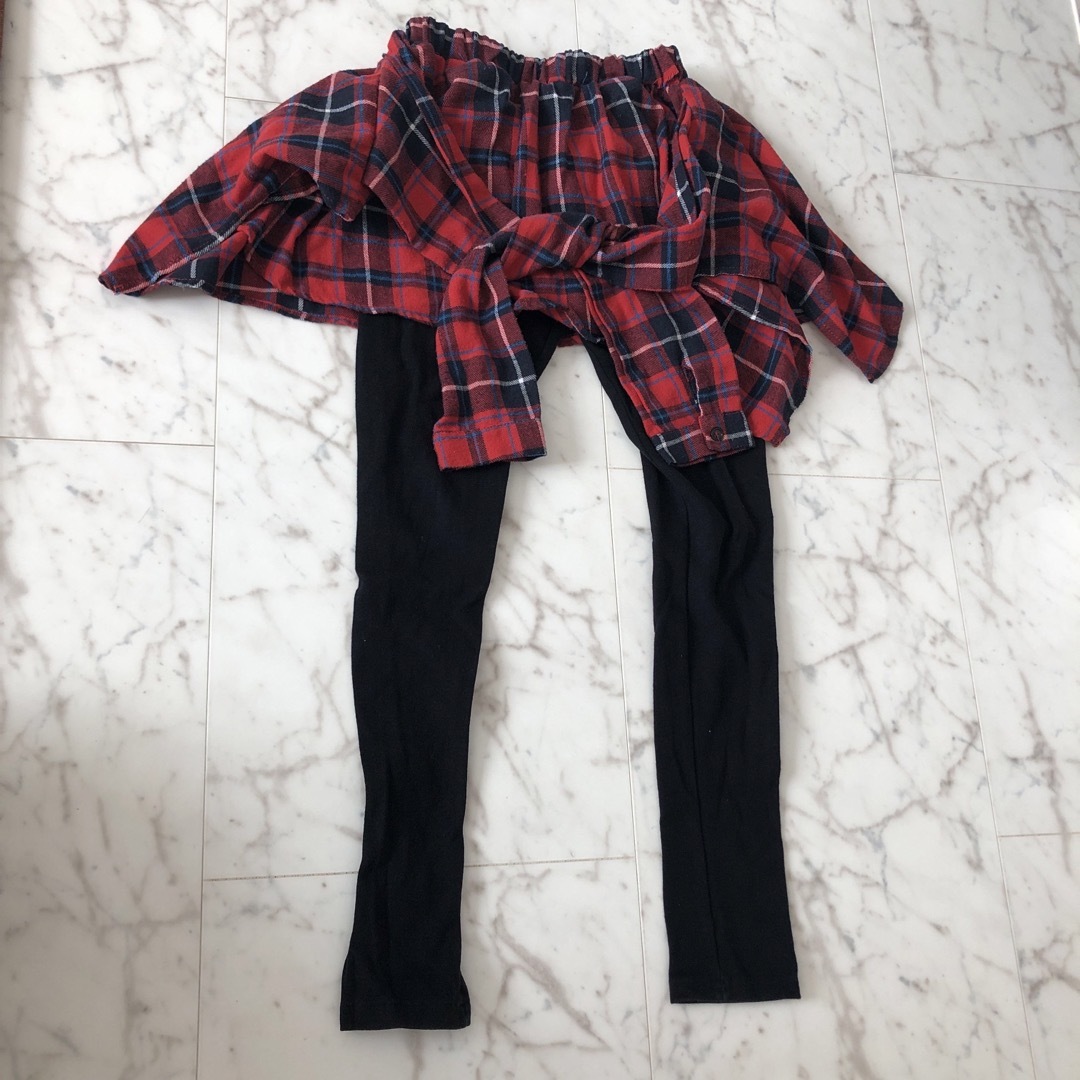 チェック柄チュールスカート付きズボン キッズ/ベビー/マタニティのキッズ服女の子用(90cm~)(パンツ/スパッツ)の商品写真