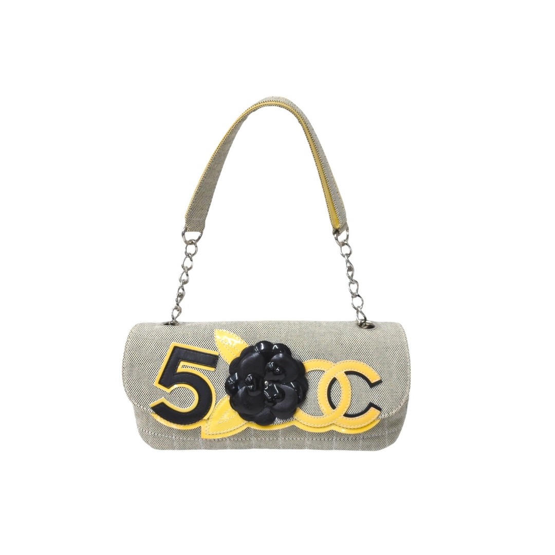 CHANEL シャネル チェーンワンショルダーバッグ No,5 CC カメリア 10番台 2006年 キャンバス シルバー金具 美品  57176マグネット式内側