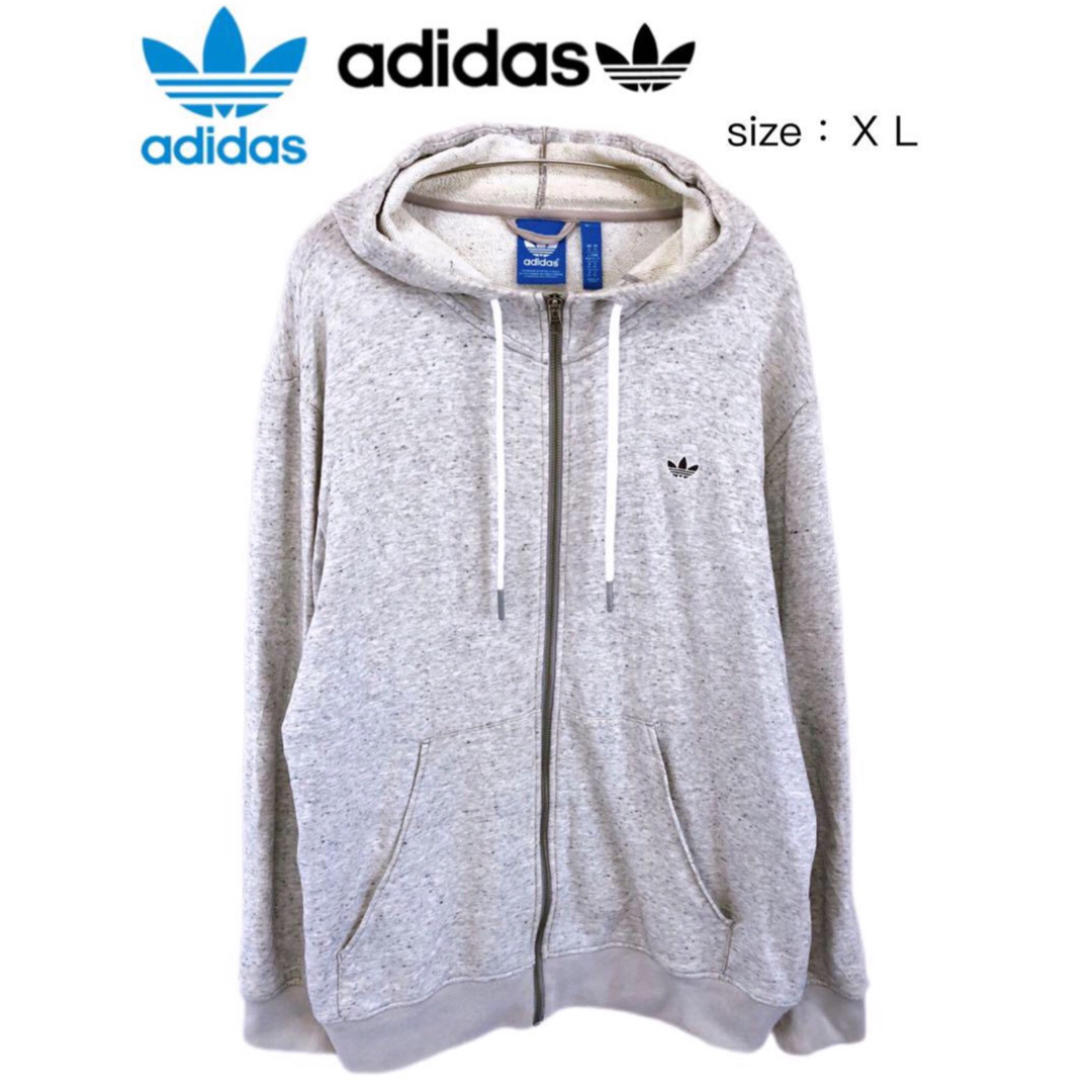 adidas(アディダス)のadidas　トレフォイルロゴ　ジップパーカー　XL　霜降りグレー　USA古着 メンズのトップス(パーカー)の商品写真