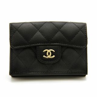 シャネル(CHANEL)のほぼ未使用 シャネル 三つ折り財布 クラシック スモール フラップウォレット AP0230 ブラック キャビアスキン CHANEL ゴールド金具 イタリア製 ミニ財布 中古 美品 ブランド財布 黒 レザー coco 中古 美品(財布)