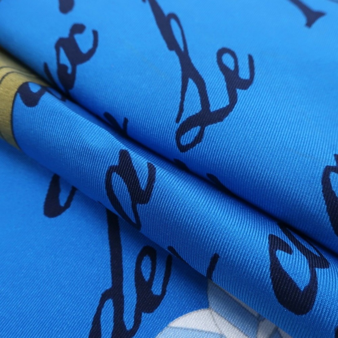 【中古】ゼルパリ ZELE PARIS シルク プリント スカーフ ブルーxイエロー【ユニセックス】 レディースのファッション小物(バンダナ/スカーフ)の商品写真