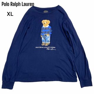 ポロラルフローレン(POLO RALPH LAUREN)のXLサイズ　ポロラルフローレン ポロベア　プリントロゴ　紺　Tシャツ　ロンT(Tシャツ/カットソー(七分/長袖))