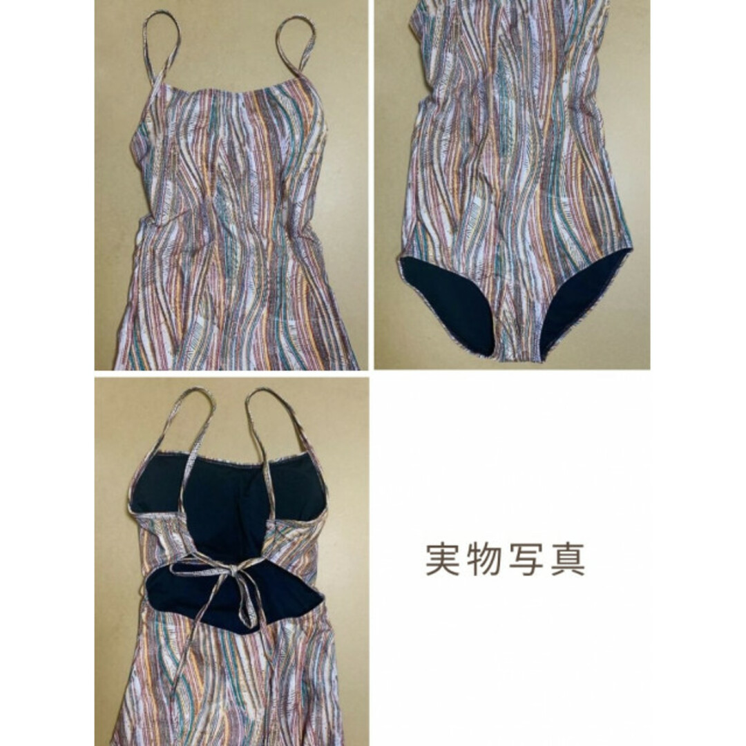 ランダム ストライプ スイムウェア M 韓国通販 海外通販 ブラウン 赤 美品 レディースの水着/浴衣(水着)の商品写真