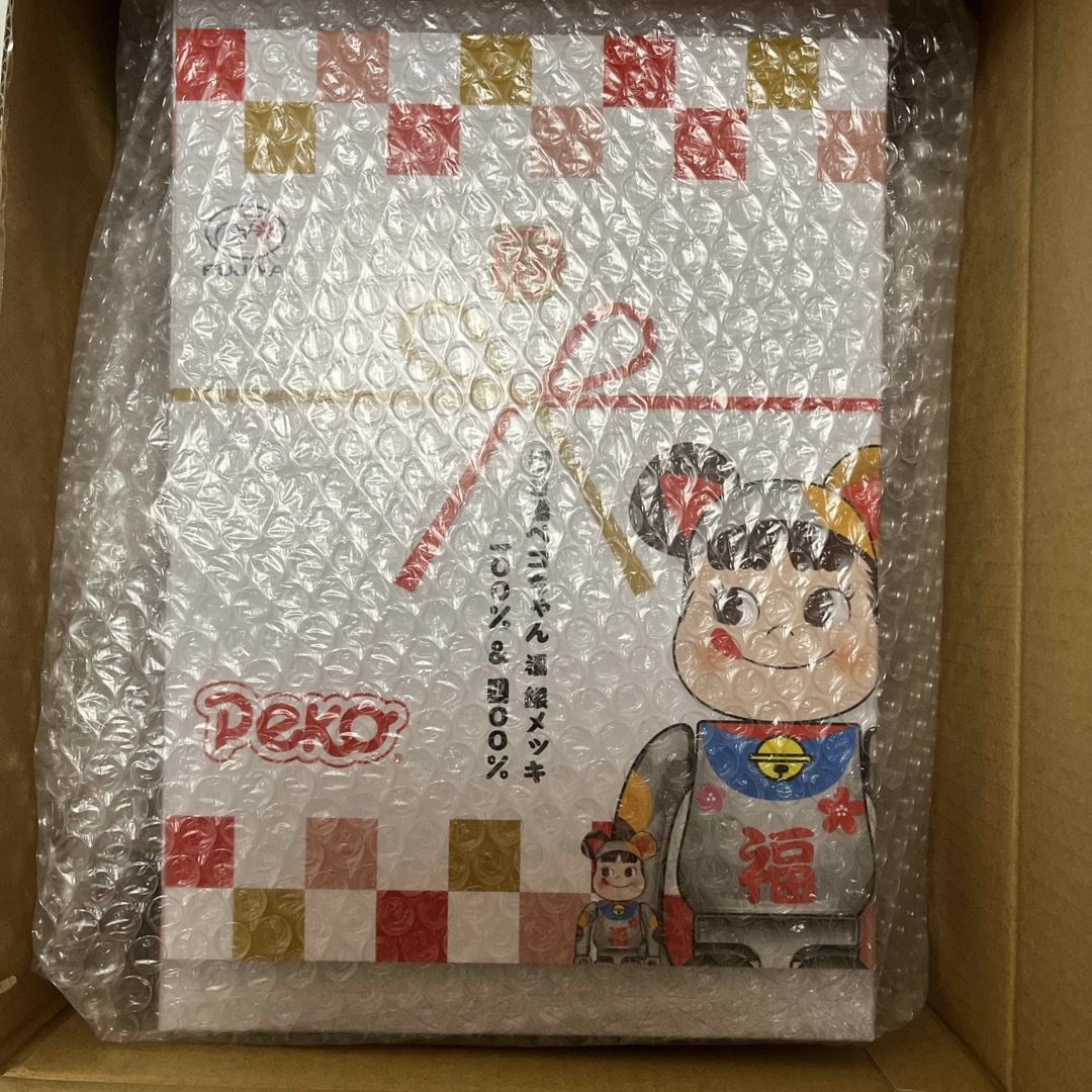 ハンドメイドBE@RBRICK 招き猫 ペコちゃん 銀メッキ 100％ & 400％